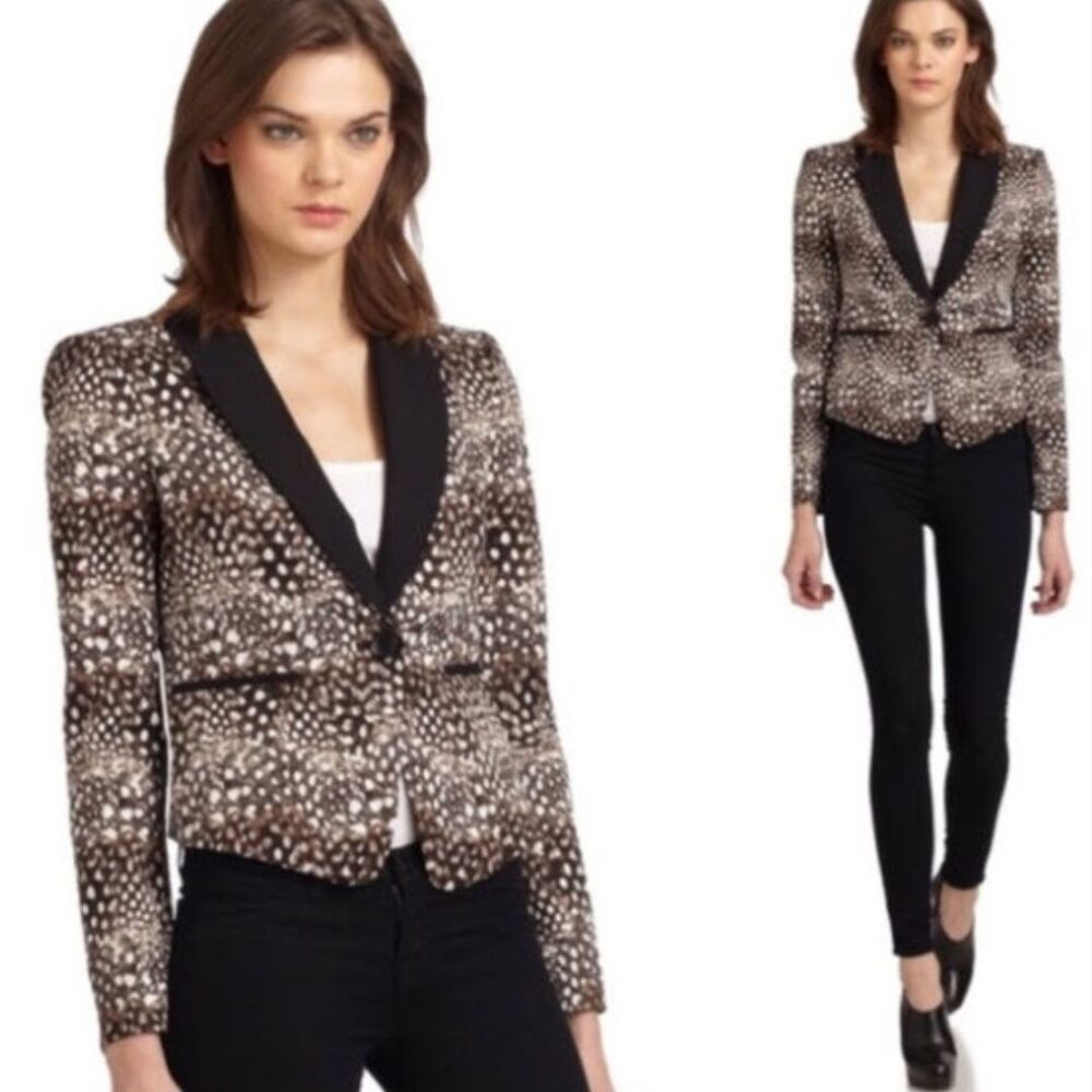 BCBGMAXAZRIA Bowie Abstract Feather Print Blazer Size M